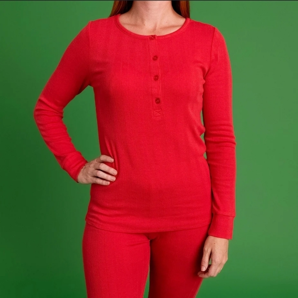 Posh Peanut burgundy maroon Henley Top Size Small Thermal Long Sleeve - Picture 7 of 7